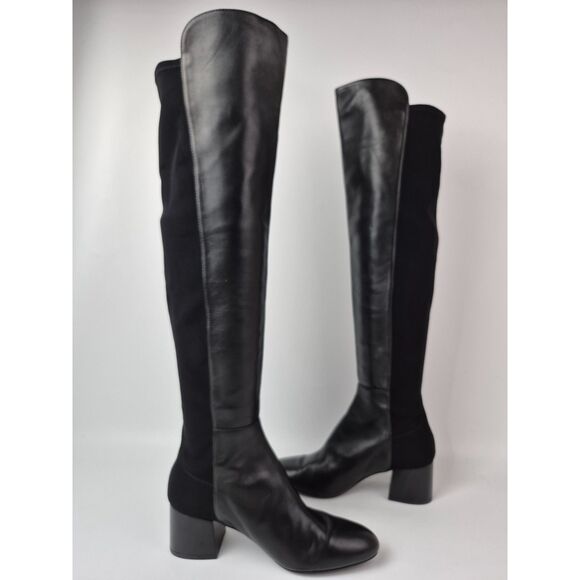 Stuart Weitzman 5050 Women's Black Leather Flareblock Boots Size 6.5 SG659 - Picture 3 of 7